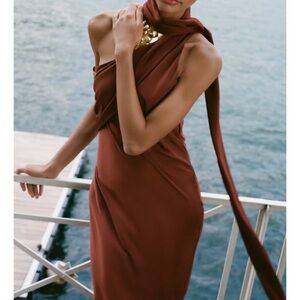 Zara One Shoulder Brown Dress